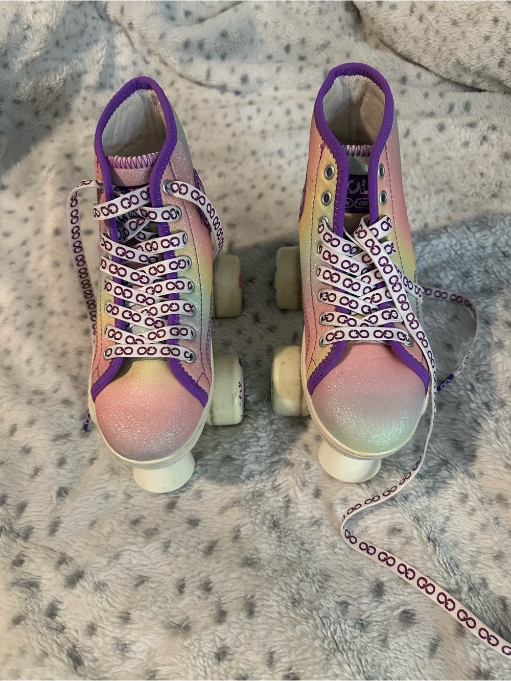 Rolla Infinity Kids Rainbow Glitter Roller Skates with Purple Trim